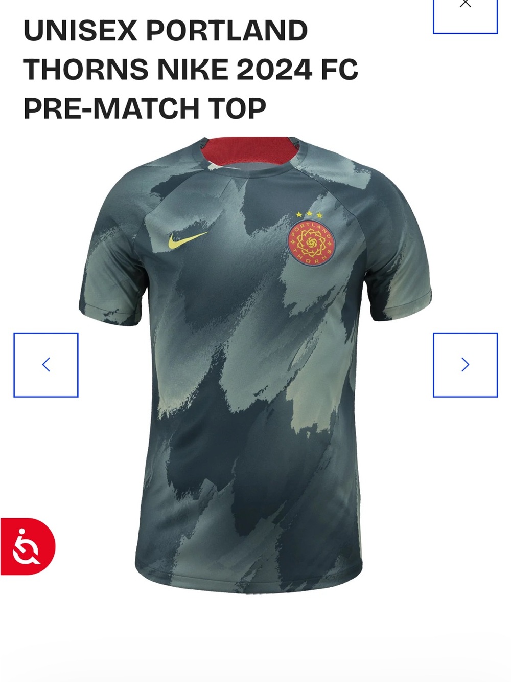 PORTLAND THORNS NIKE 2024 FC PRE-MATCH TOP, youth large